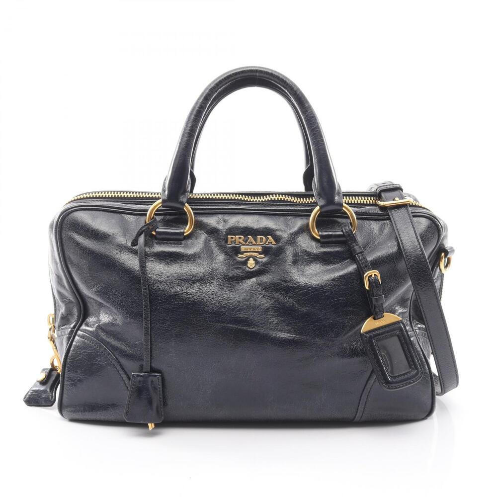 Prada VITELLO SHINE Handbag Leather Navy Blue